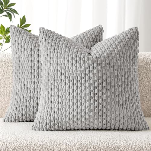 MIULEE Decorative Throw Pillow Covers 20x20 Light Grey Textured Corduroy by MIULEE