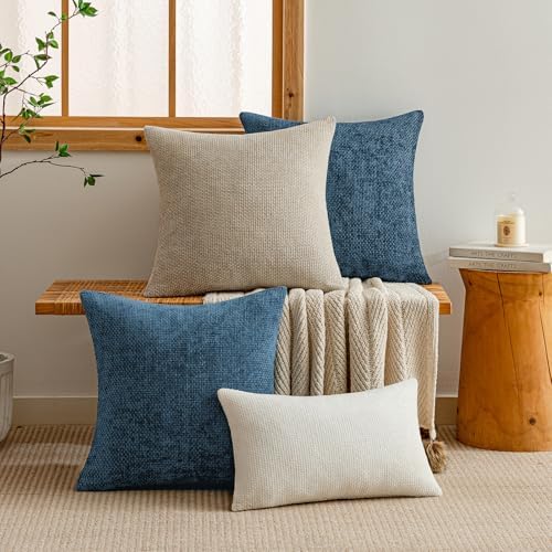 a moment Ocean Blue Chenille Throw Pillow Covers 22x22 Inch Pack of 2 Modern - Image 6
