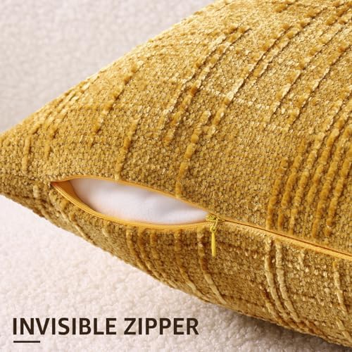 decorUhome Textured Chenille Throw Pillow Covers 24x24 Set of 2 Yellow - Image 3