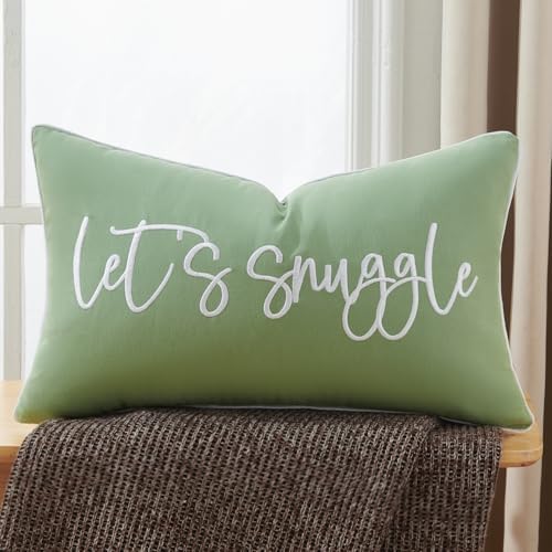 Sunkifover Let's Snuggle Decorative Lumbar Pillow Cover 12"x20" Sage Green by Sunkifover