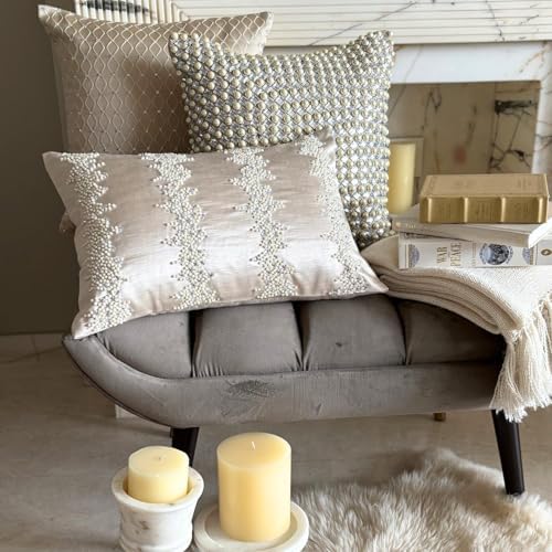 Ivory Decorative Lumbar Pillow Cover 12" x 16" | Pack of 2 Satin Oblong Cushion - Image 6