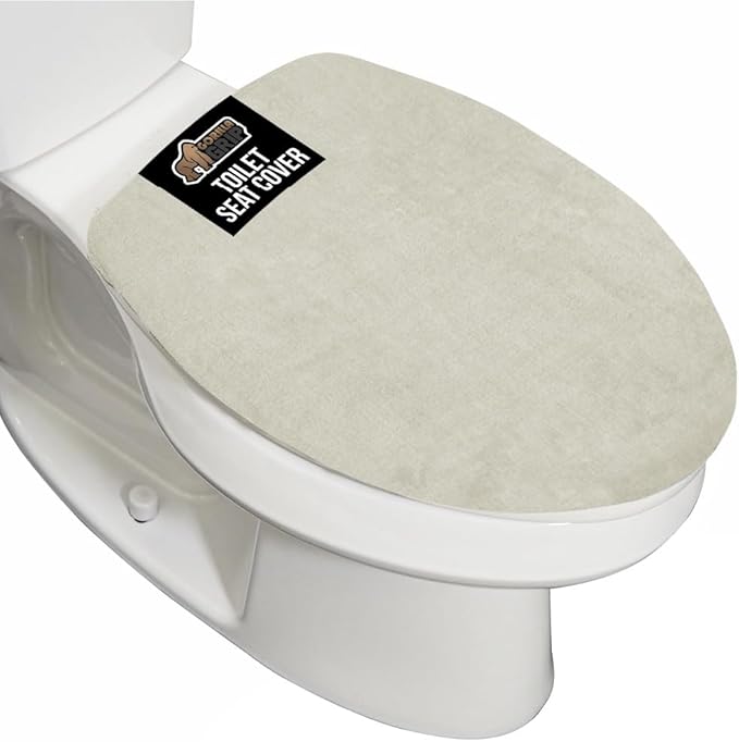 GORILLA GRIP Thick Memory Foam Bathroom Toilet Lid Seat Cover, Soft Velvet Topside, Machine Wash, Plush Cushioned Covers Fits Most Size Lids, Decorative Bath Room Accessories, 19.5x18.5, Ivory