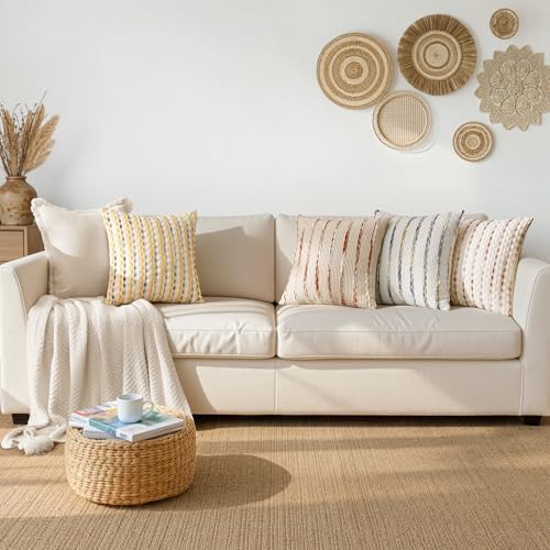 ANRODUO Boho Decorative Throw Pillow Covers Rust Stripe 20x20 Inch Set of 2 - Image 6
