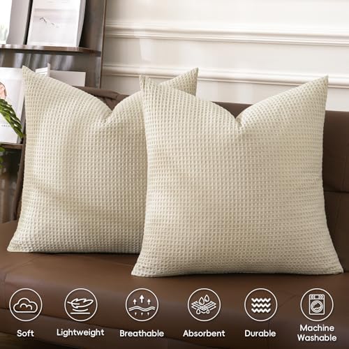 PHF Cotton Waffle Euro Shams 26" x 26", No Insert - Image 3