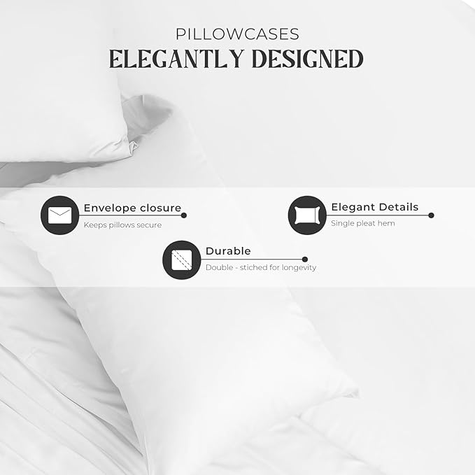 Mayfair Linen 100% Egyptian Cotton Queen Sheets Set - 2000 Series Luxury Sheets Queen Size Bed Set, Soft & Cooling, Sateen Weave 17" Extra Deep Pocket Hotel Collection Sheet (4 Pc, White)