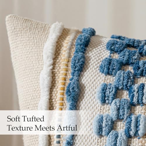 ANRODUO Boho Decorative Throw Pillow Covers Sky Blue Stripe 20x20 Pack of 2 - Image 6