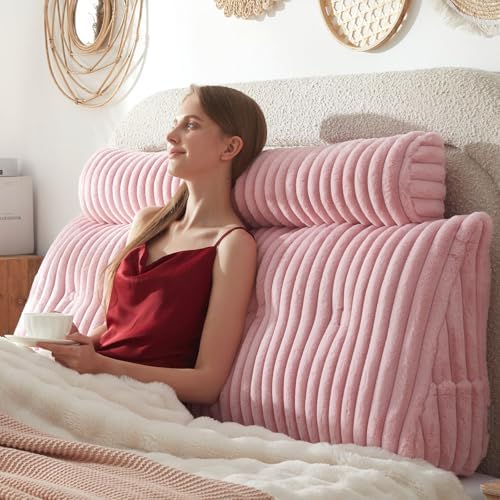 Headboard Pillow + A Long Neck Roll Pillow Body Pillow，Faux Fur Headboard Wedge by Unknown