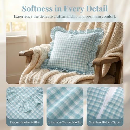 Mywinlle Dusty Blue Plaid Throw Pillow Shams - Image 3