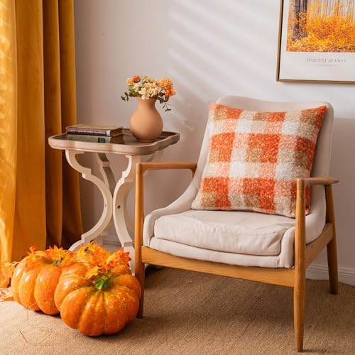 AQOTHES Plaid Fall Throw Pillow Covers Orange 18x18 Inch Set of 2 - Image 4