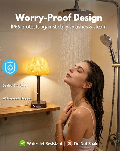 Shower Lamp - Waterproof Bathroom Lamp Ocean Wave Projector, Walnut Grain - Image 4
