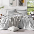 Monbix Queen Comforter Set 7 Pieces Light Grey Cationic Dyeing Bed in a Bag by Monbix