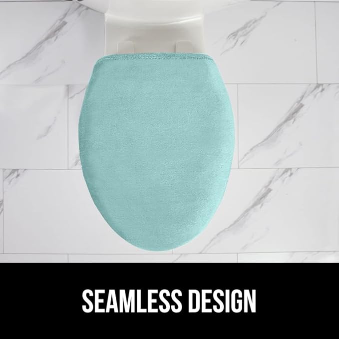 GORILLA GRIP Thick Memory Foam Bathroom Toilet Lid Seat Cover, Soft Velvet Topside, Machine Wash, Plush Cushioned Covers Fits Most Size Lids, Decorative Bath Room Accessories, 19.5x18.5, Seablue