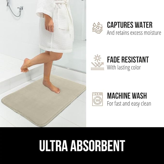 GORILLA GRIP Memory Foam Bath Rugs, Soft Absorbent Velvet Bathroom Mats, Durable Dots on Underside, Machine Washable Bathmat, Carpet Rug Room Decor for Shower Floor, 24x17 Mat, Champagne