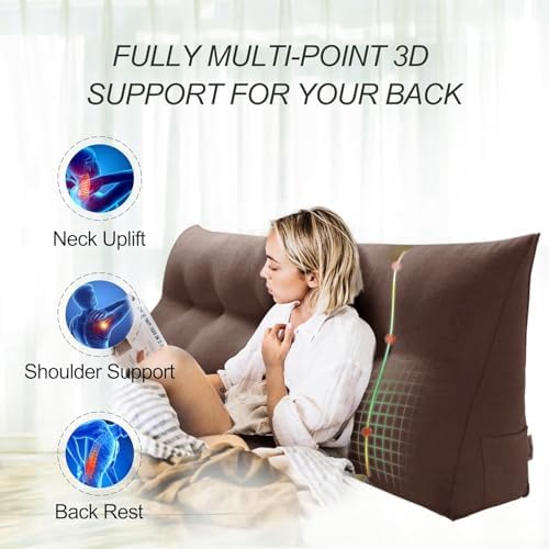 WOWMAX Bed Wedge Headboard Pillow Queen Reading Pillow Sitting in Bed Brown - Image 2