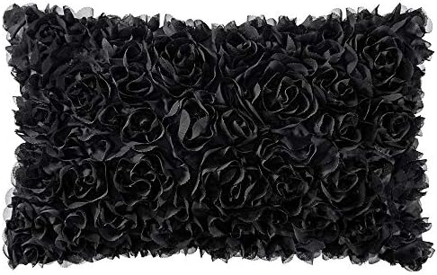 MIULEE Decorative Rose Flower Pillow Cover Pack of 1 Black 12x20 Inch by MIULEE