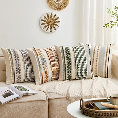 ANRODUO Boho Decorative Throw Pillow Covers Brown Stripe 20x20 Pack of 2 - Image 2