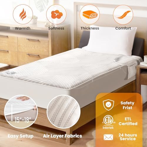 Electric Heated Mattress Pad Twin Size Single Control Bed Warmer, Deep Pocket - Image 3