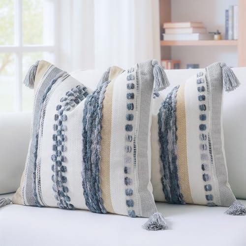 PANOD Chenille Farmhouse Throw Pillow Covers 16 x 16 Grey, Neutral Boucle Couch - Image 2