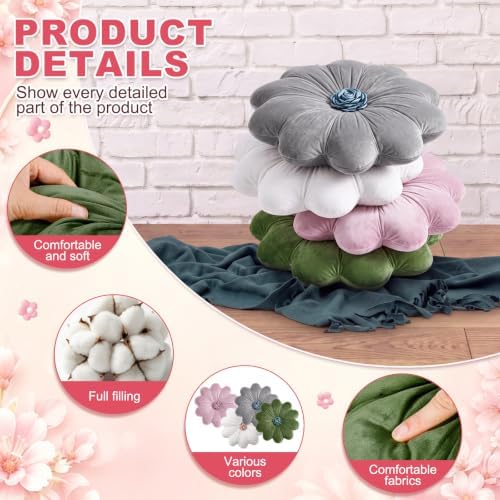 Reginary Briwooody 4 Pcs Flower Pillow, Flower Shaped Plush Throw Pillow - Image 3
