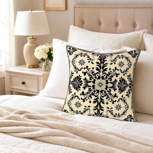 Set of 2 Linen Vintage Black Damask Floral Throw Pillow Covers 18x18 Inch - Image 5