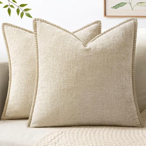 MIULEE Decorative Euro Sham Pillow Covers 24x24 Inch Beige 2 Pack by MIULEE