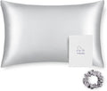 ALASKA BEAR 100% Pure Mulberry Silk Pillowcase for Curly Hair Wife Women Mother Her Grandma Pillow Slip Machine Washable Queen 20"x30" (1 Pack, Silver)