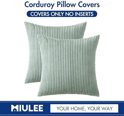 MIULEE Soft Corduroy Throw Pillow Covers Set of 2 20x20 Greyish Green - Image 6