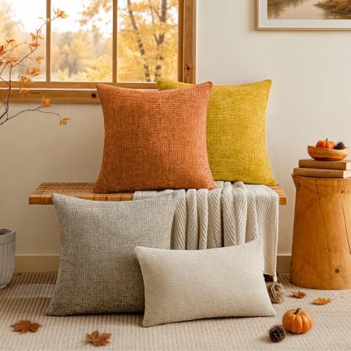 a moment Fall Orange Chenille Throw Pillow Covers 22x22 Inch Pack of 2 Modern - Image 3