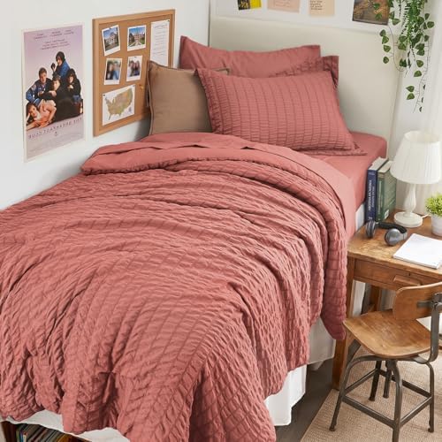 HYMOKEGE Coral Twin XL Comforter Set Seersucker 5 Pieces, All Season Luxury Bed by HYMOKEGE