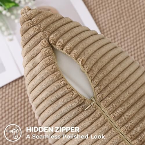 Mecatny Corduroy Fall Decorative Throw Pillow Covers 24x24 Set of 2 Khaki - Image 5