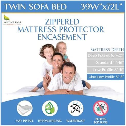 Sleeper Sofa Twin Size Mattress Protector 39" Wx72 Lx5 D by FourSeasonsEssentials