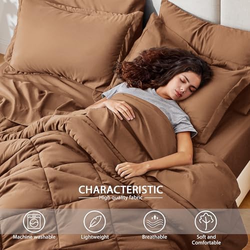 Love's cabin California King Comforter Set Mocha Mousse, 7 Pieces California - Image 3