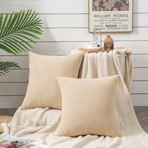 GAWAMAY Beige Chenille Throw Pillow Covers 24x24 Set of 2 - Image 3