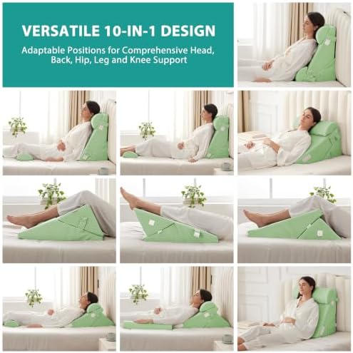Bedluxe Adjustable 4pcs Bed Wedge Pillow Set, Memory Foam Wedges Pillow Post - Image 4