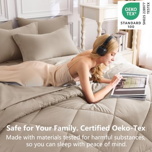 CozyLux Full Comforter Set 82"x86" Khaki - Image 3