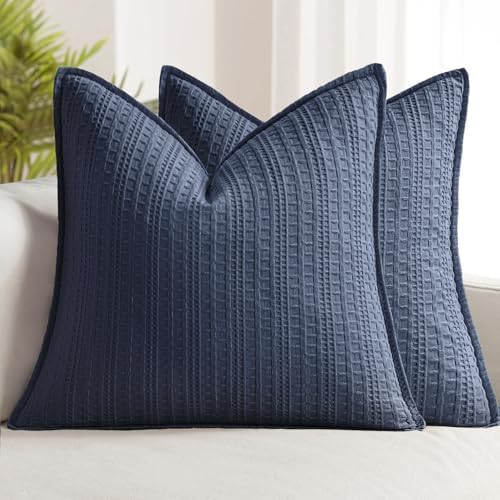 Decorative Waffle Euro Sham Pillow Covers 26x26 Navy Blue 2 Pack by Woaboy