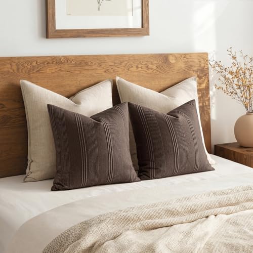 MIULEE Decorative Striped Throw Pillow Covers 22x22 in Reddish Brown 2 Pack - Image 6