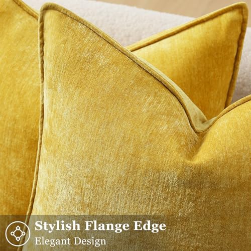 decorUhome Chenille Mineral Yellow Throw Pillow Covers 18x18 Set of 2 - Image 2