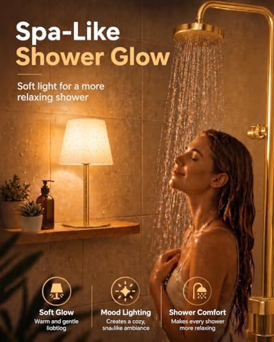 EZVALO Outdoor Cordless Table Lamp, IP65 Waterproof 4500mAh Rechargeble Shower Lamp, Dimmable Touch Lamp, LED Night Light Lamp for Bathroom Patio Camping Restaurant Home 1 Pack (Gold) - Image 3