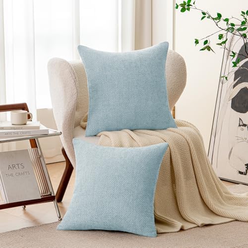 a moment Baby Blue Chenille Throw Pillow Covers 22x22 Inch Pack of 2 Modern - Image 2