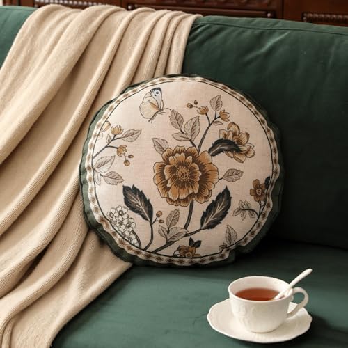 ISAENNE Vintage Elegant Linen Round Throw Pillow Cover, Diameter 16"-Murad D - Image 2