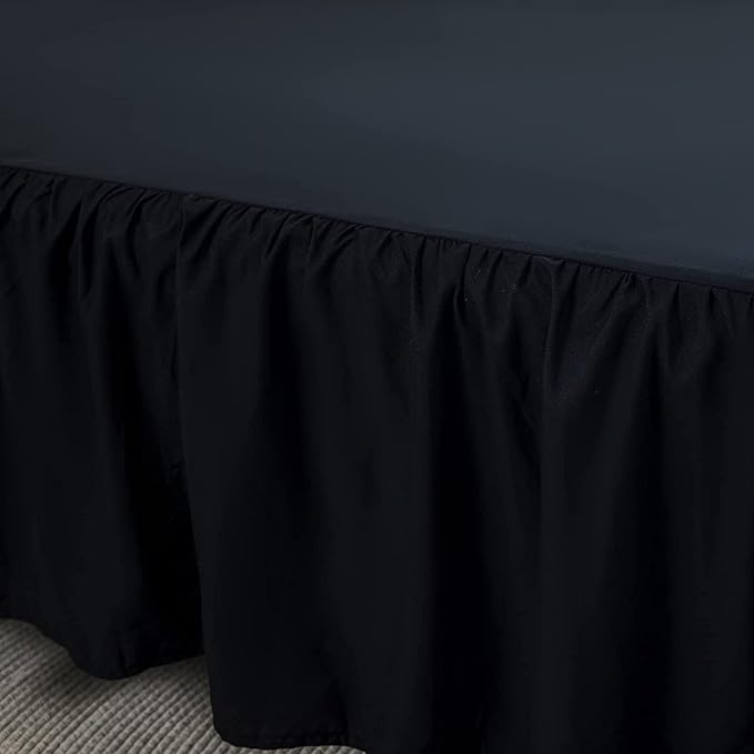 Bed Skirts King Size 18 Inch Ruffled Bed Skirt with Split Corners, 18 Inch Drop Dust Ruffle Bed Skirt with Platform, Black, King Size