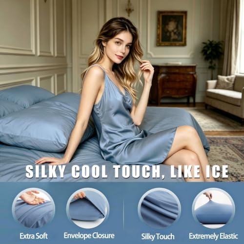 TELUS Cooling Pillowcases for Hot Sleepers Queen Size 2-Pack, Silky Soft - Image 4