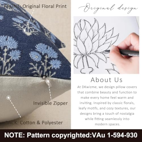 Farmhouse Floral Pillow Covers 22x22 Set of 2, Country Botanical Throw Pillow - Image 3