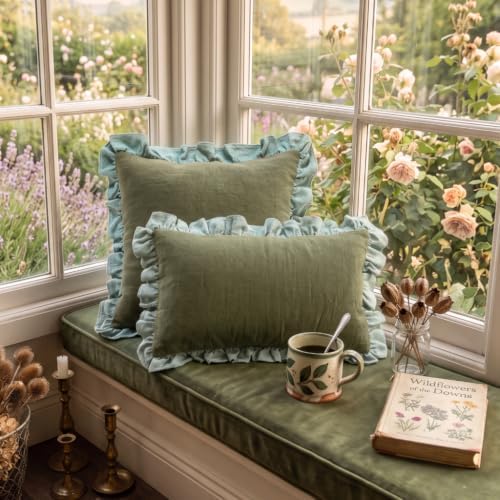 patdrea Vintage Green Linen Throw Pillow Covers - Image 3