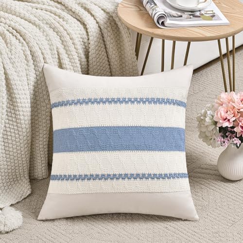 Fancy Homi Set of 2 Boho Light Blue Decorative Throw Pillow Cover 22x22 Inch - Image 2