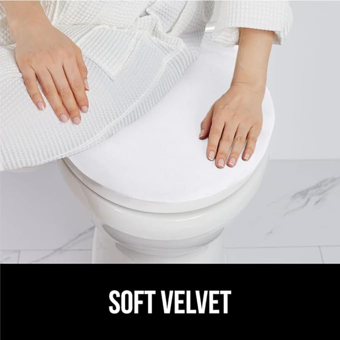 GORILLA GRIP Thick Memory Foam Bathroom Toilet Lid Seat Cover, Soft Velvet Topside, Machine Wash, Plush Cushioned Covers Fits Most Size Lids, Decorative Bath Room Accessories, 19.5x18.5, Bright White