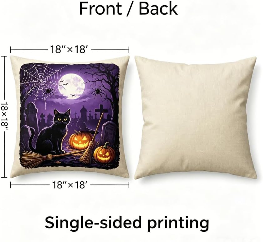 Halloween Throw Pillow Covers Linen, 18x18 Inch - Image 2