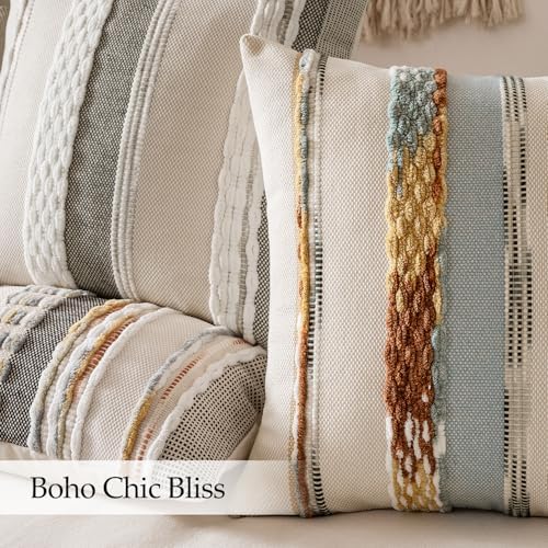 ANRODUO Boho Decorative Pillow Covers 24x24 Blue-Earth Tones Pack of 2 - Image 5