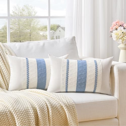 Fancy Homi Set of 2 Boho Light Blue Long Lumbar Decorative Throw Pillow Cover by Fancy+Homi